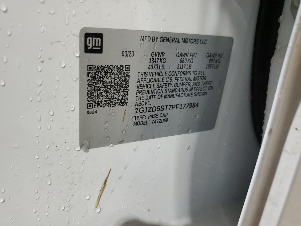 2023 Chevrolet Malibu Lt VIN: 1G1ZD5ST7PF177984 Lot: 82151245