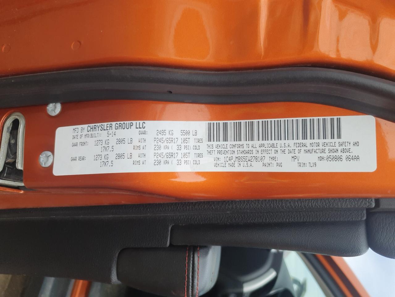 2014 Jeep Cherokee Trailhawk VIN: 1C4PJMBS5EW278107 Lot: 82047885