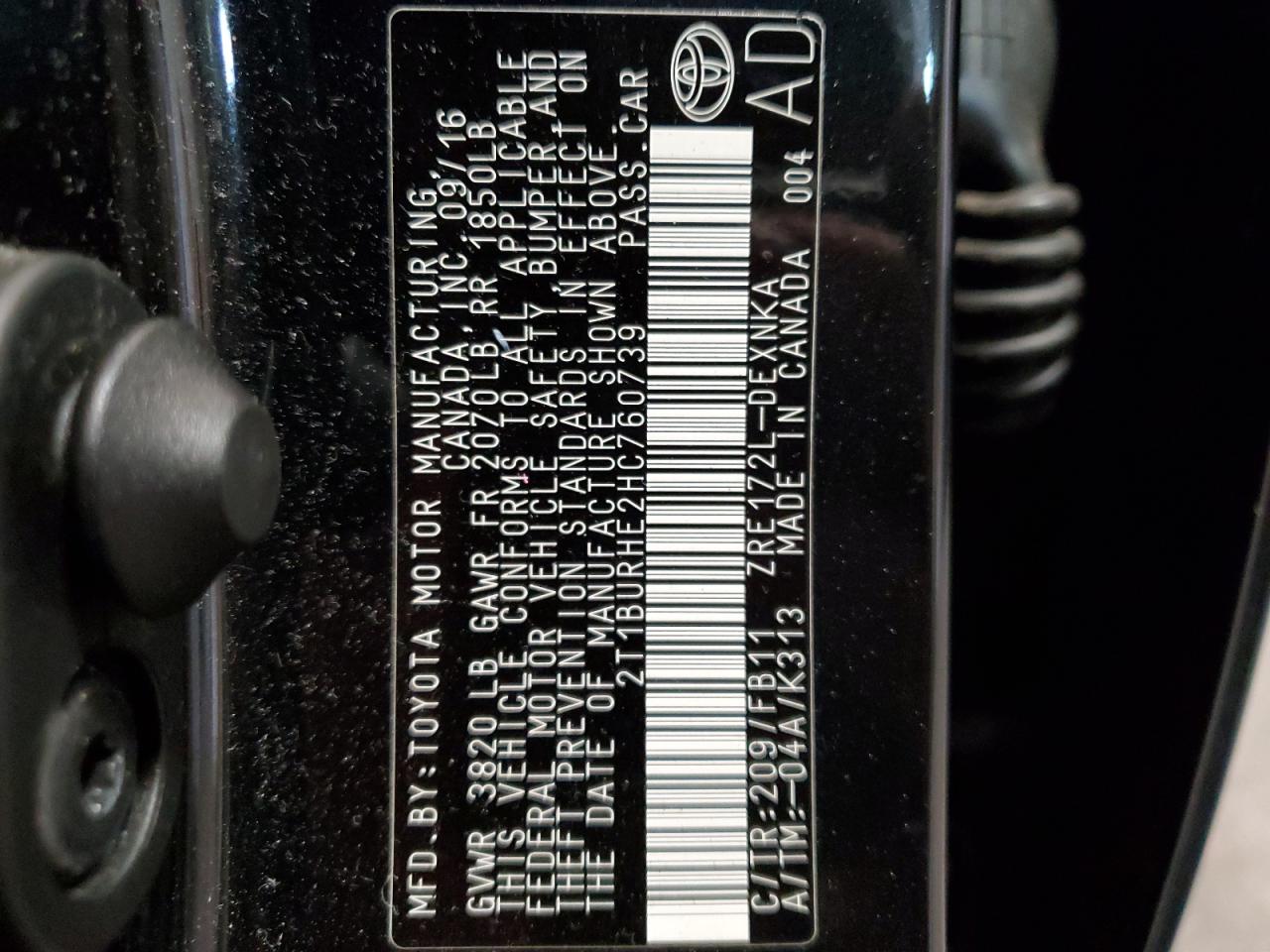 2017 Toyota Corolla L VIN: 2T1BURHE2HC760739 Lot: 84379385