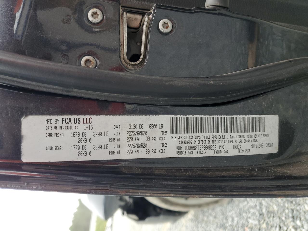 2015 Ram 1500 St VIN: 1C6RR6FT8FS608256 Lot: 81752275