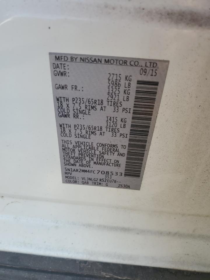 2015 Nissan Pathfinder S VIN: 5N1AR2MM4FC708533 Lot: 84423705