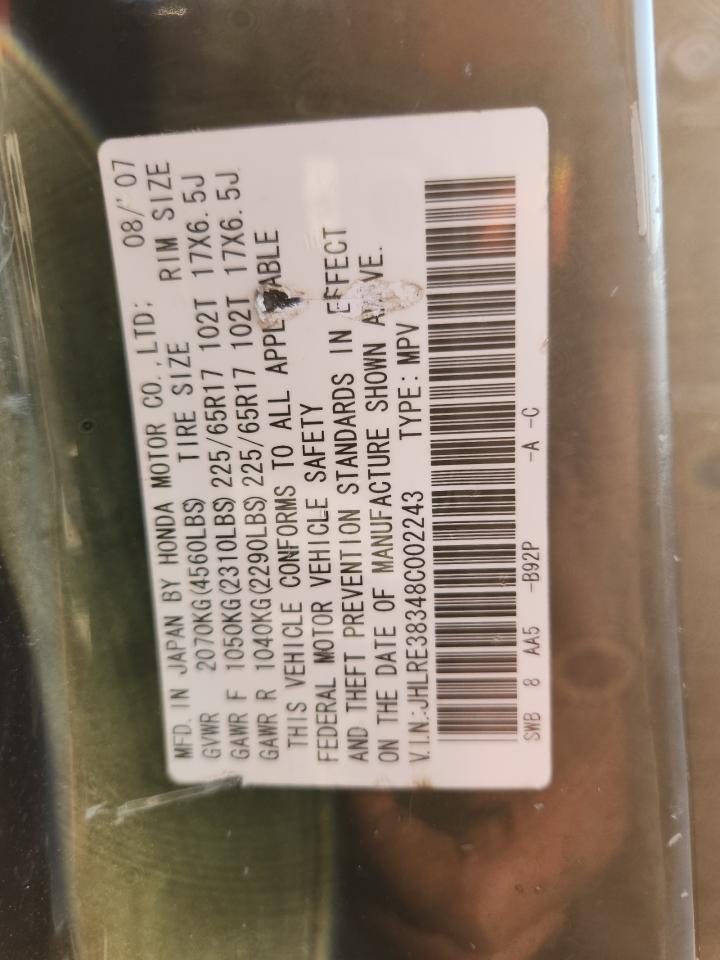 2008 Honda Cr-V Lx VIN: JHLRE38348C002243 Lot: 80837175