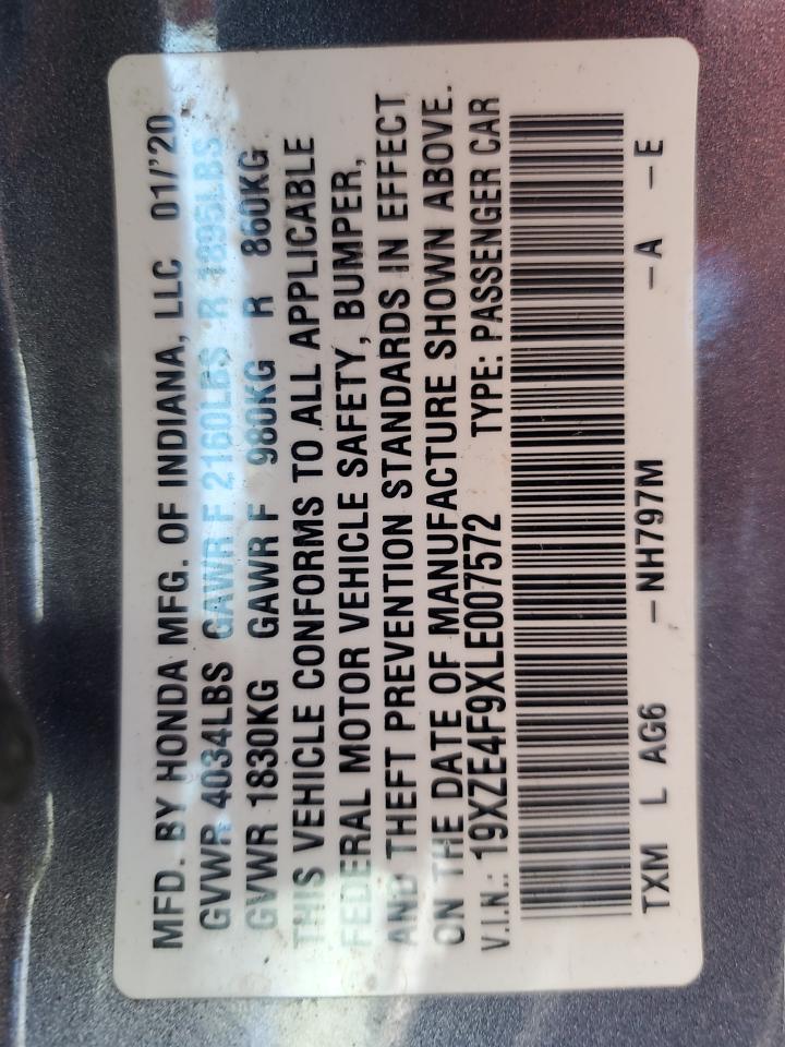 2020 Honda Insight Touring VIN: 19XZE4F9XLE007572 Lot: 80855165