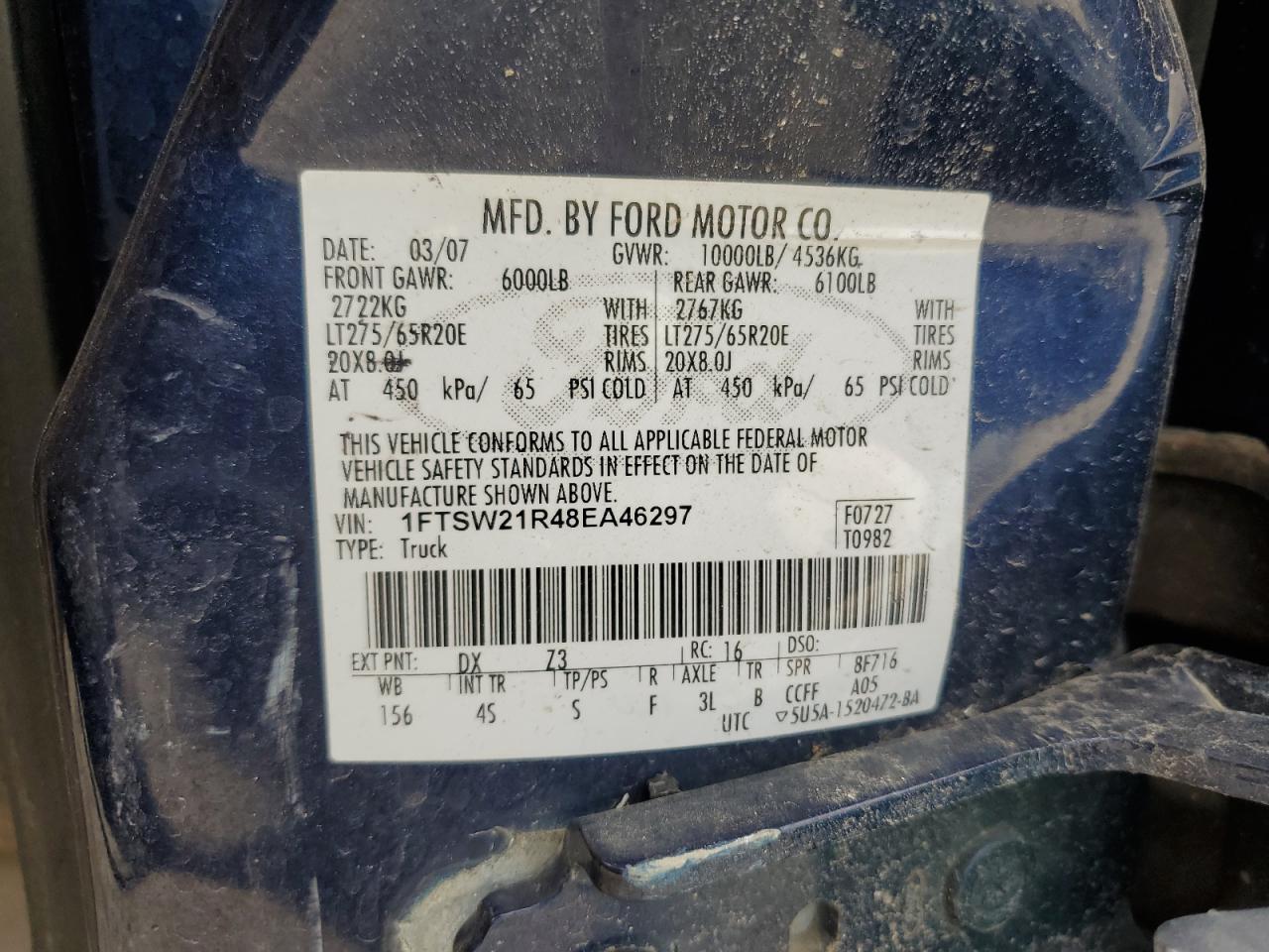 2008 Ford F250 Super Duty VIN: 1FTSW21R48EA46297 Lot: 80100825