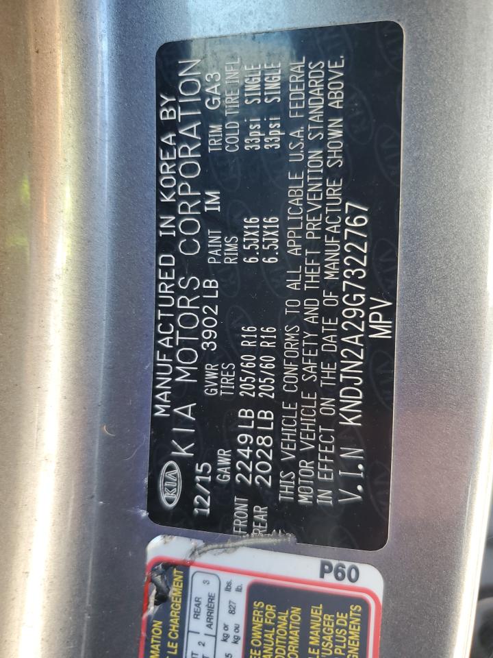 2016 Kia Soul VIN: KNDJN2A29G7322767 Lot: 84275725