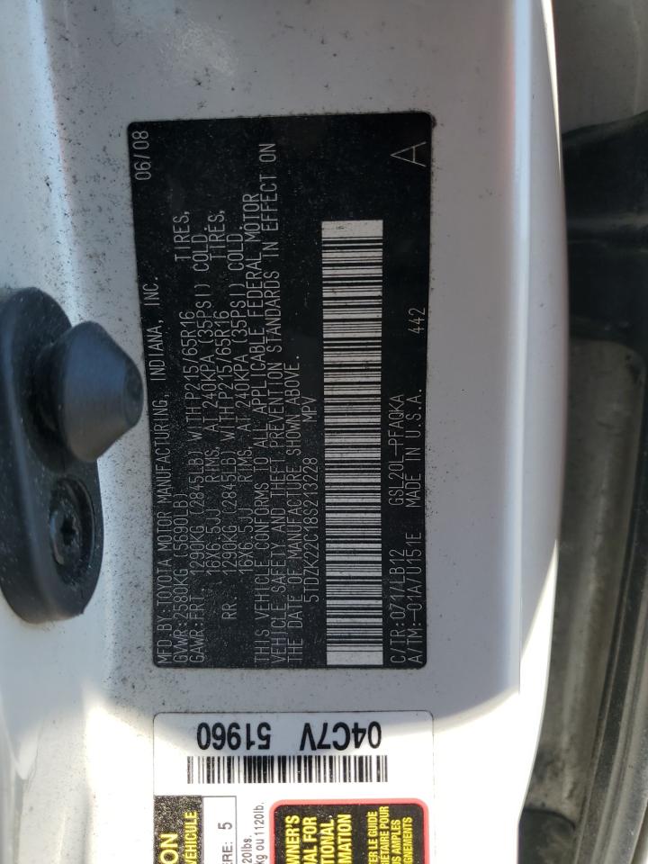 2008 Toyota Sienna Xle VIN: 5TDZK22C18S213228 Lot: 80791545