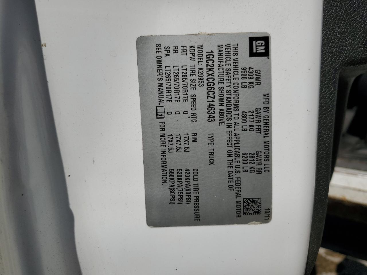 2012 Chevrolet Silverado K2500 Heavy Duty Lt VIN: 1GC2KXCG6CZ146343 Lot: 80794965