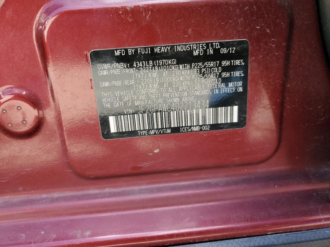 2013 Subaru Xv Crosstrek 2.0 Premium VIN: JF2GPAWC4D2213434 Lot: 80488595