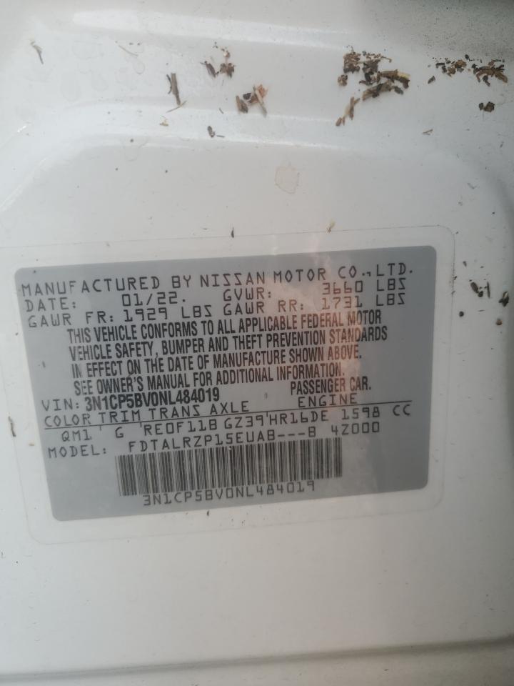 2022 Nissan Kicks S VIN: 3N1CP5BV0NL484019 Lot: 71985175