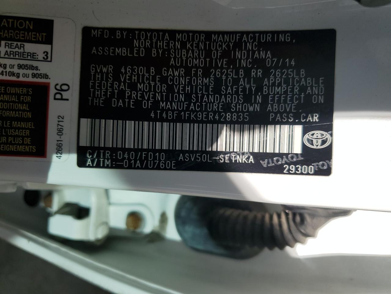 2014 Toyota Camry L VIN: 4T4BF1FK9ER428835 Lot: 70387385