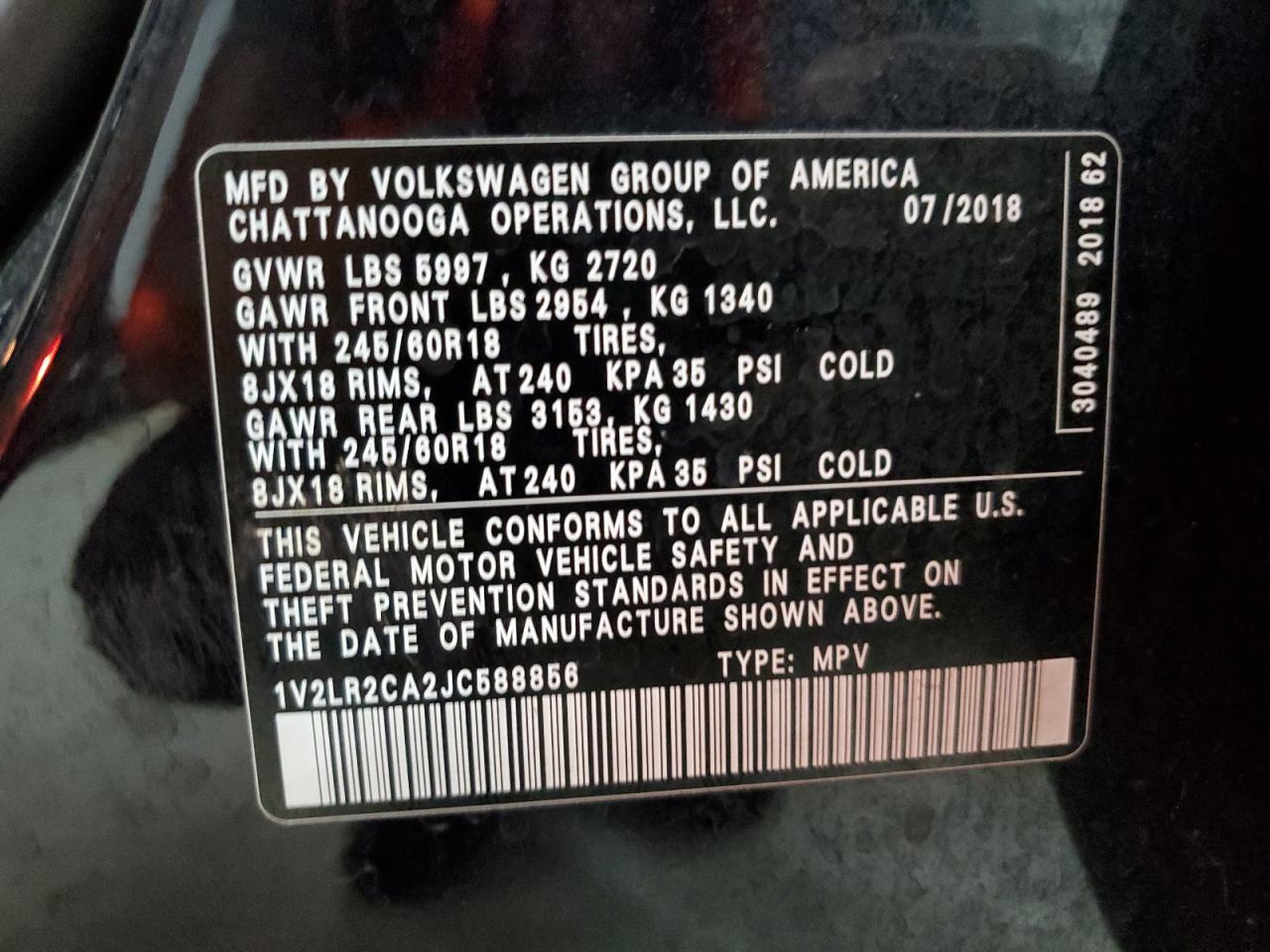 2018 Volkswagen Atlas Se VIN: 1V2LR2CA2JC588856 Lot: 81324155