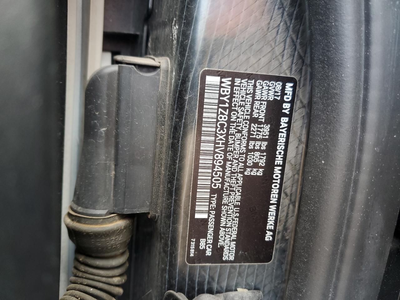 2017 BMW I3 Rex VIN: WBY1Z8C3XHV894505 Lot: 81328165