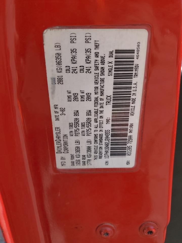 2002 Dodge Ram 1500 VIN: 1D7HA16N02J204955 Lot: 81806065