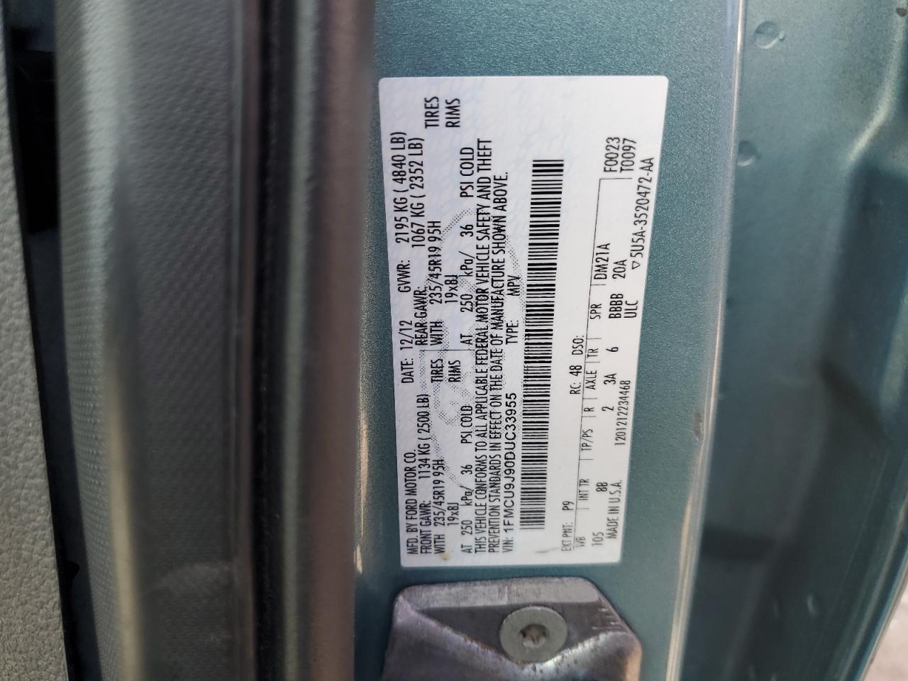 2013 Ford Escape Titanium VIN: 1FMCU9J90DUC33955 Lot: 81291065