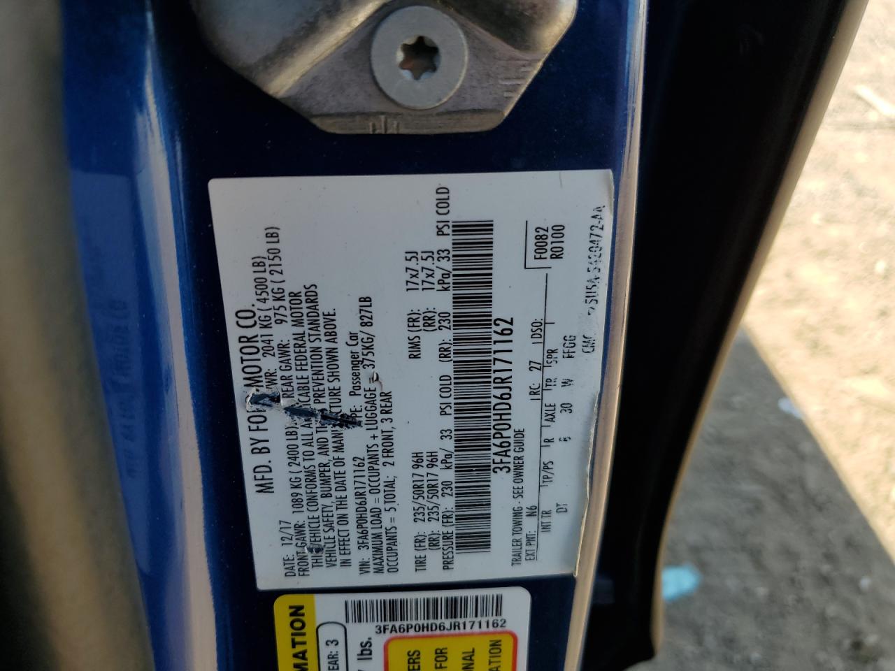 2018 Ford Fusion Se VIN: 3FA6P0HD6JR171162 Lot: 80685395