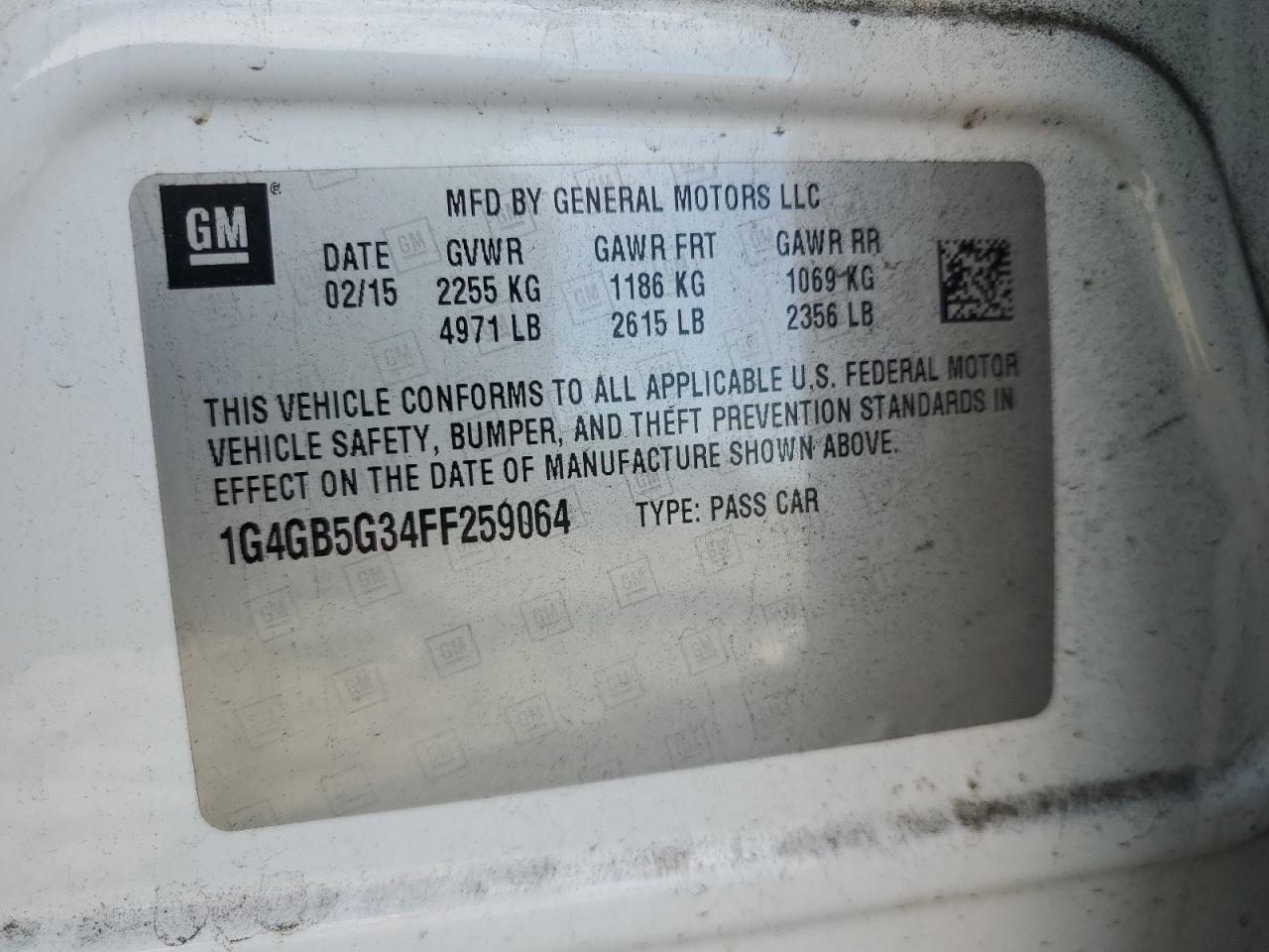 2015 Buick Lacrosse VIN: 1G4GB5G34FF259064 Lot: 84047695