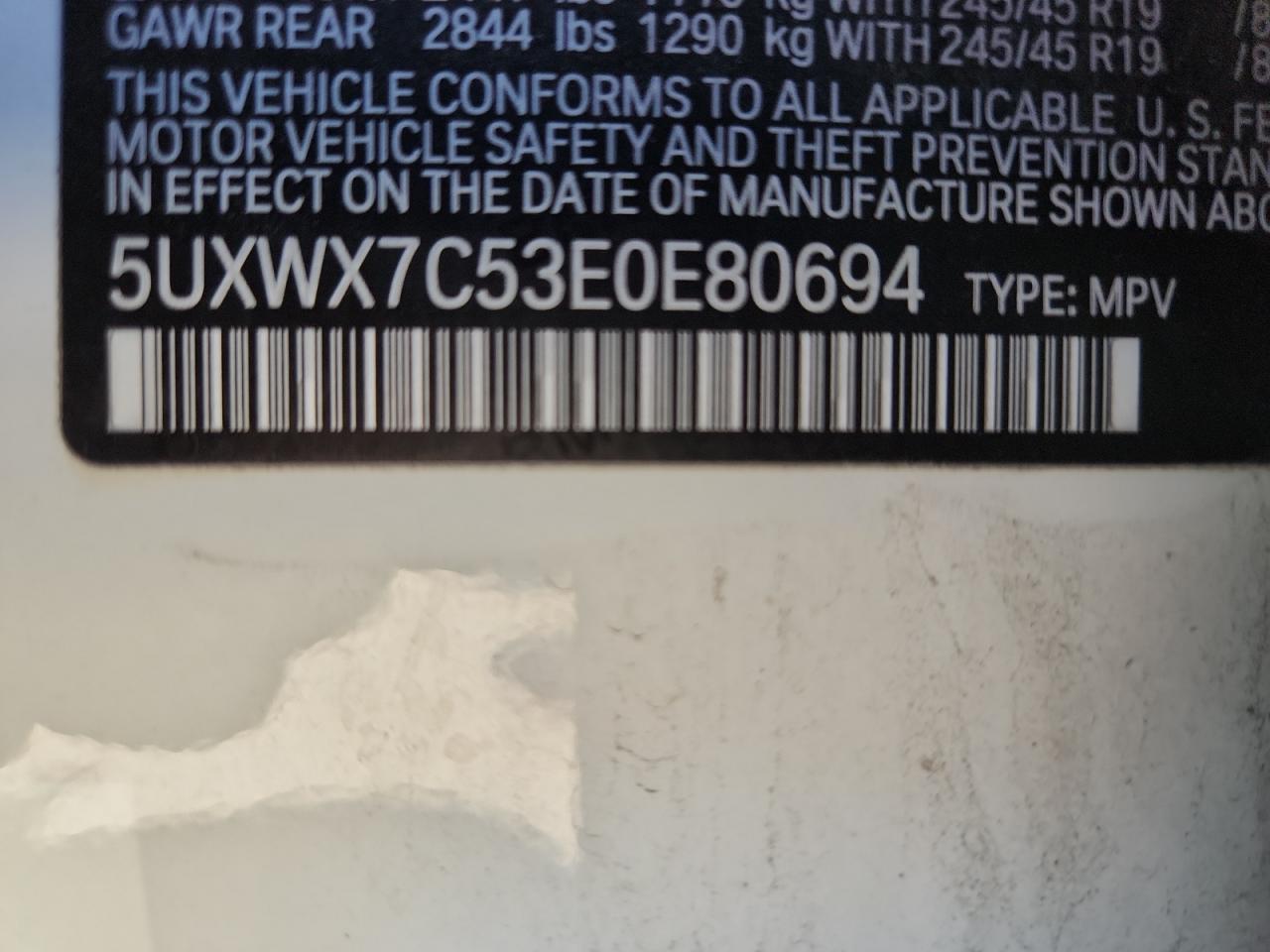 2014 BMW X3 xDrive35I VIN: 5UXWX7C53E0E80694 Lot: 83968295