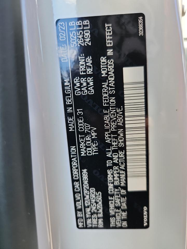 2023 Volvo Xc40 Plus VIN: YV4L12UW2P2049894 Lot: 71541845