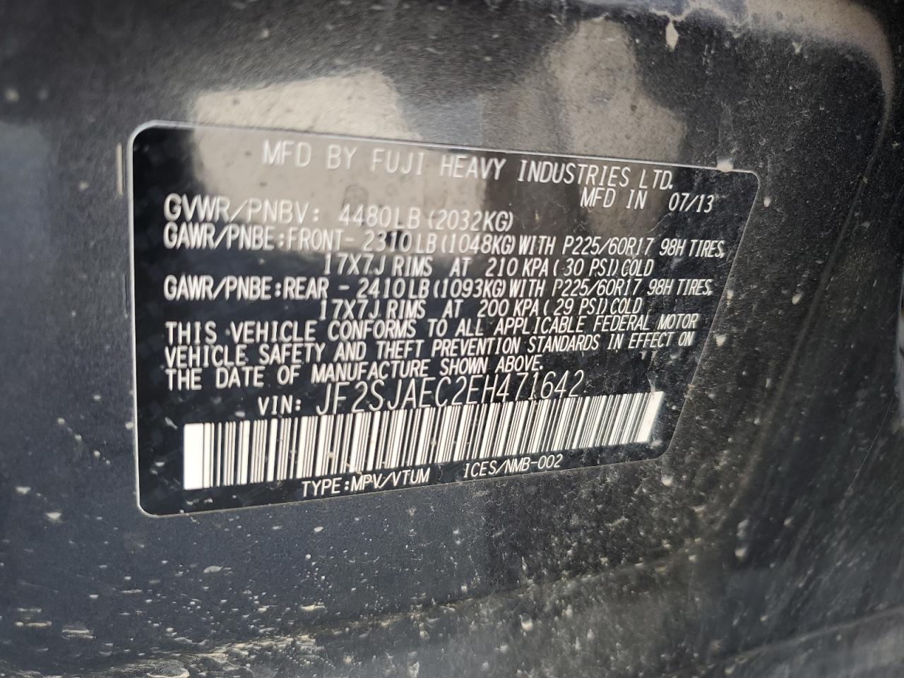 2014 Subaru Forester 2.5I Premium VIN: JF2SJAEC2EH471642 Lot: 71964395