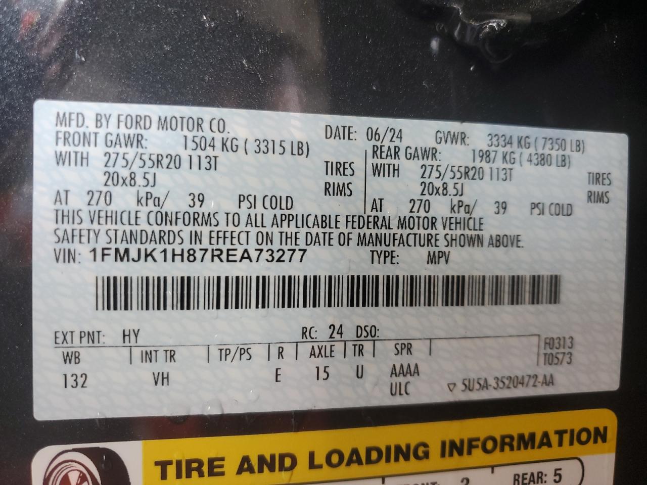 2024 Ford Expedition Max Xlt VIN: 1FMJK1H87REA73277 Lot: 83824145