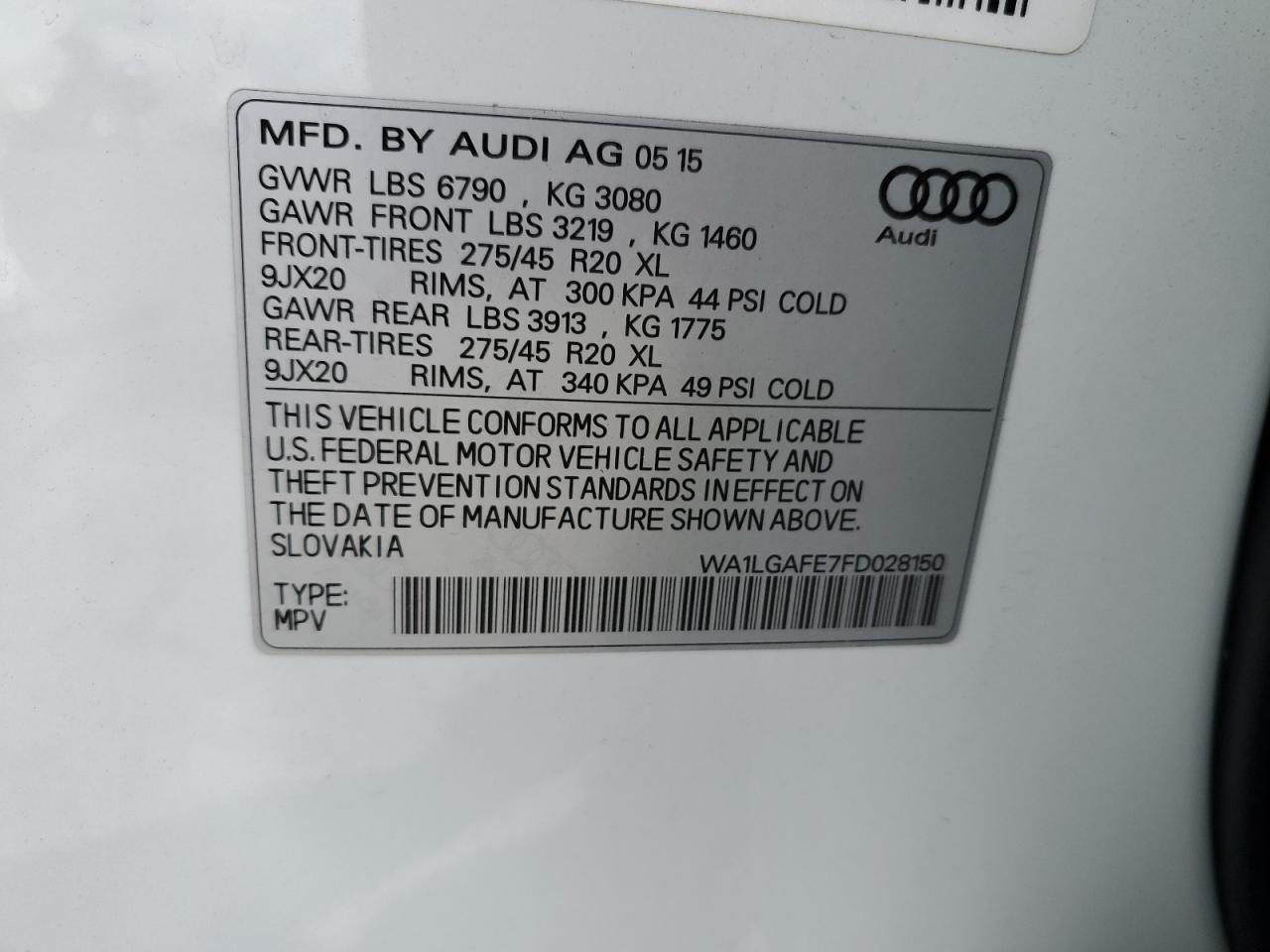 2015 Audi Q7 Premium Plus VIN: WA1LGAFE7FD028150 Lot: 80103425