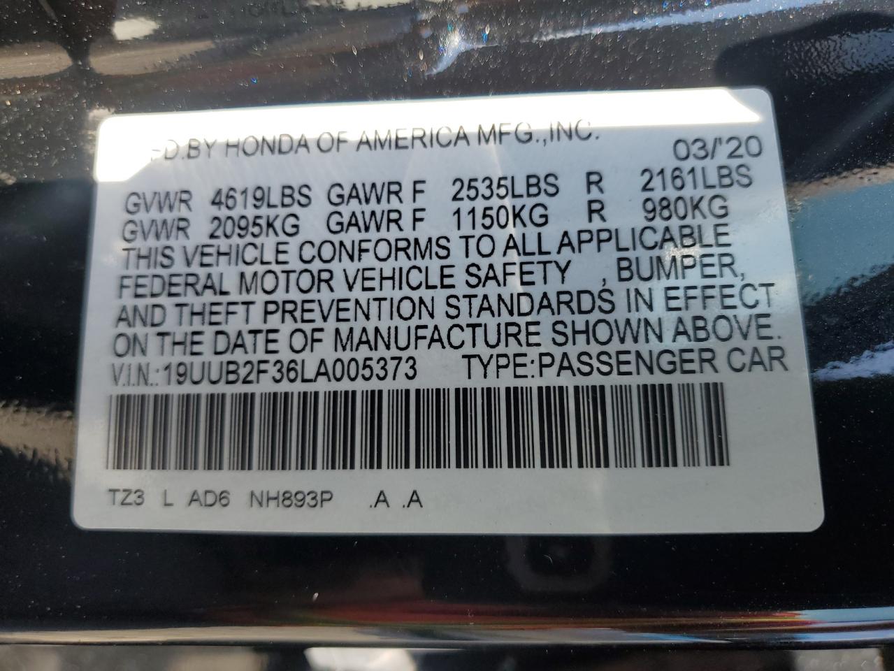 2020 Acura Tlx VIN: 19UUB2F36LA005373 Lot: 84026435