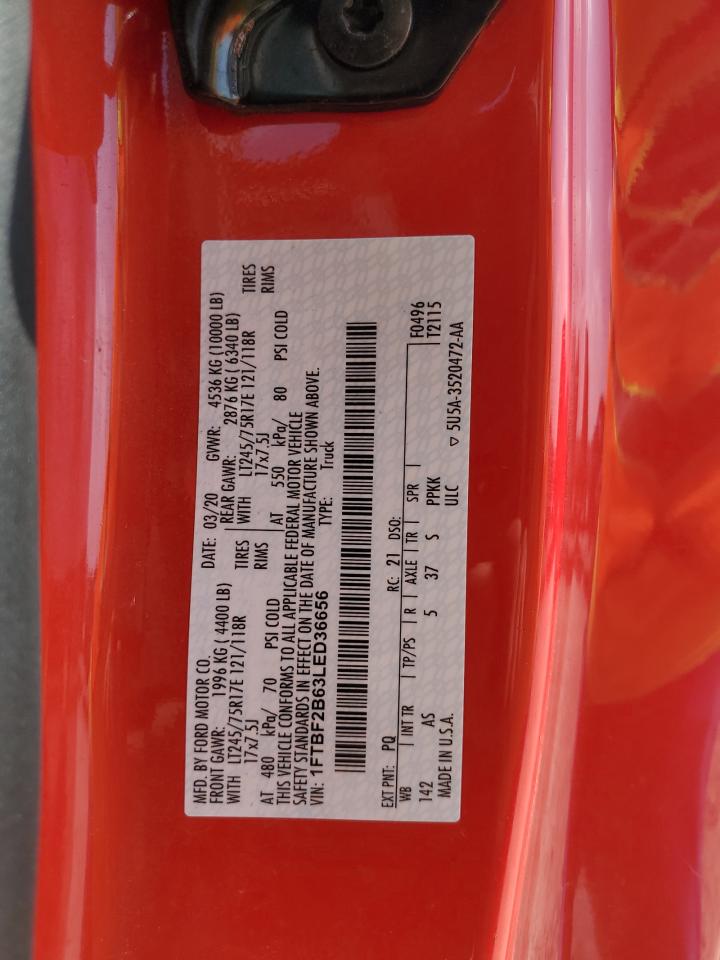 2020 Ford F250 Super Duty VIN: 1FTBF2B63LED36656 Lot: 80406525