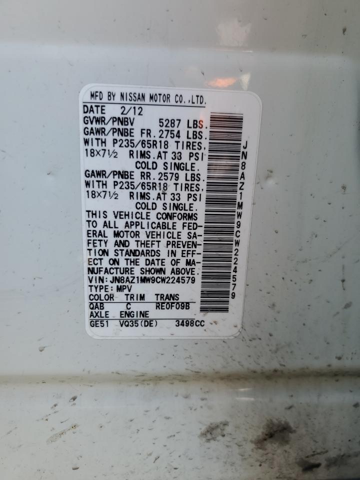 2012 Nissan Murano S VIN: JN8AZ1MW9CW224579 Lot: 80695845