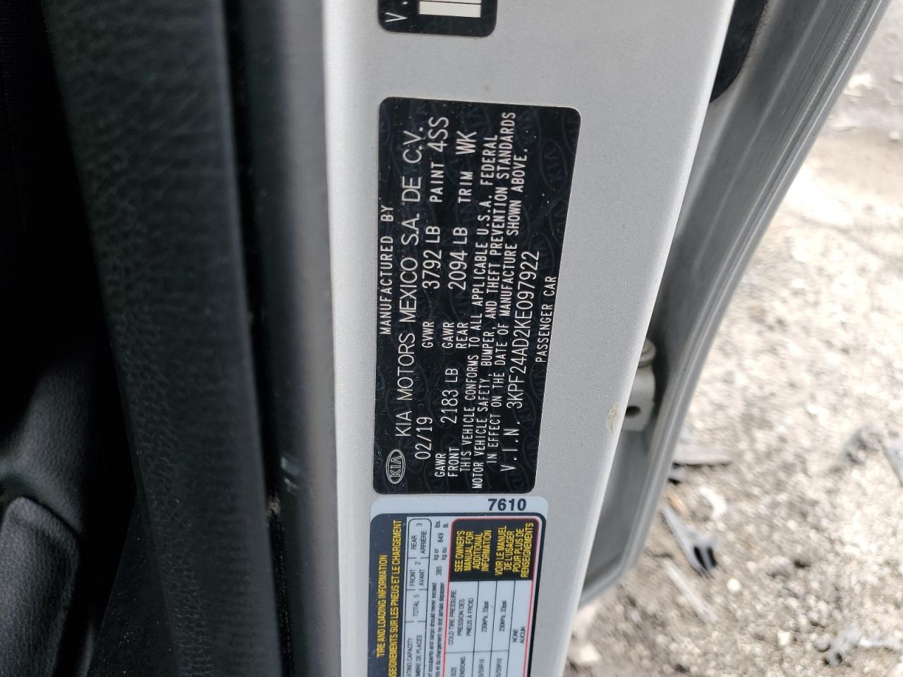 2019 Kia Forte Fe VIN: 3KPF24AD2KE097922 Lot: 81743915