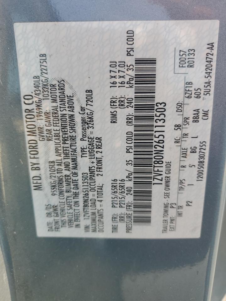2006 Ford Mustang VIN: 1ZVFT80N265113503 Lot: 81061075