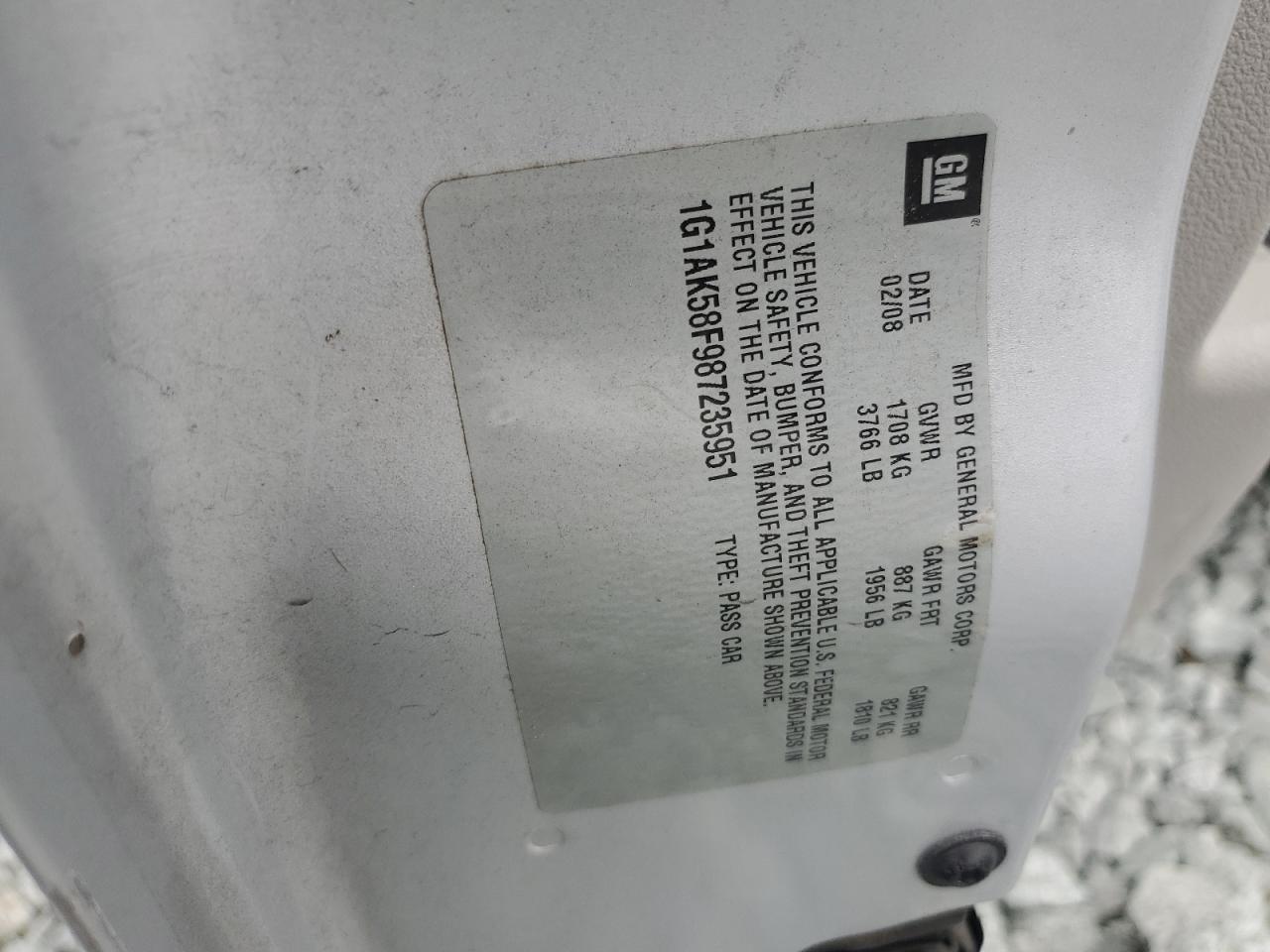 2008 Chevrolet Cobalt Ls VIN: 1G1AK58F987235951 Lot: 81101205