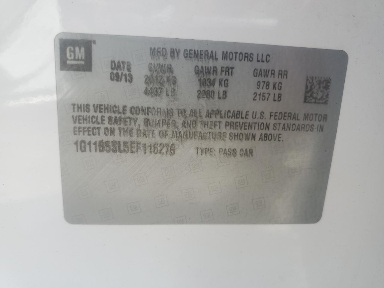 2014 Chevrolet Malibu Ls VIN: 1G11B5SL5EF116276 Lot: 71787355