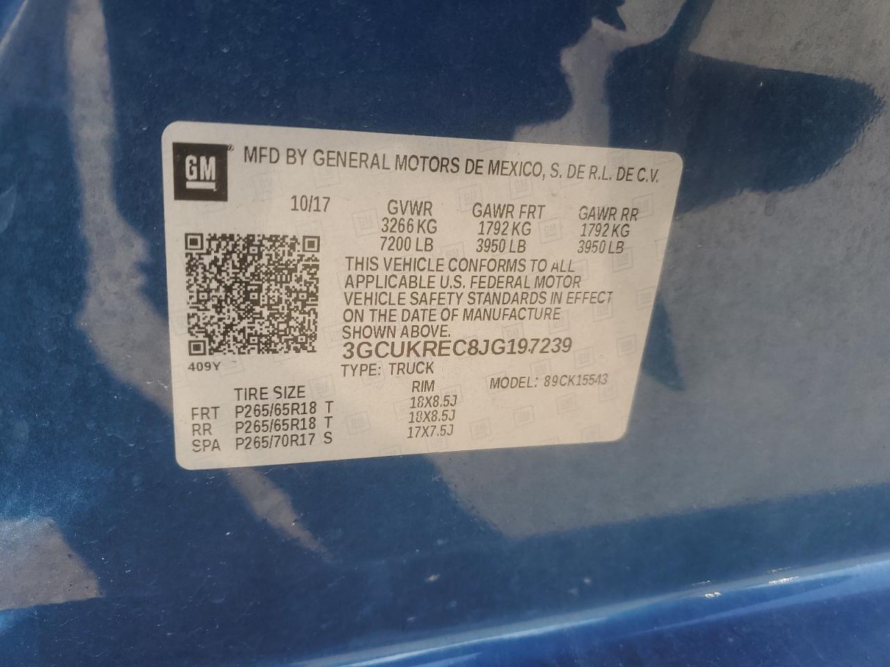 2018 Chevrolet Silverado K1500 Lt VIN: 3GCUKREC8JG197239 Lot: 80281935