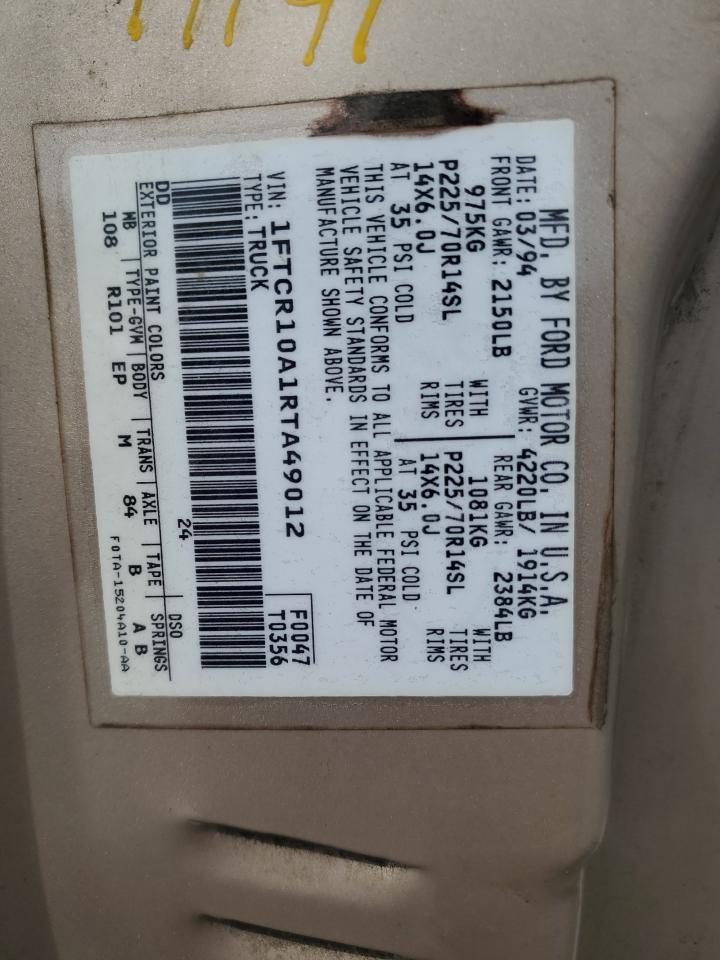 1994 Ford Ranger VIN: 1FTCR10A1RTA49012 Lot: 81719265