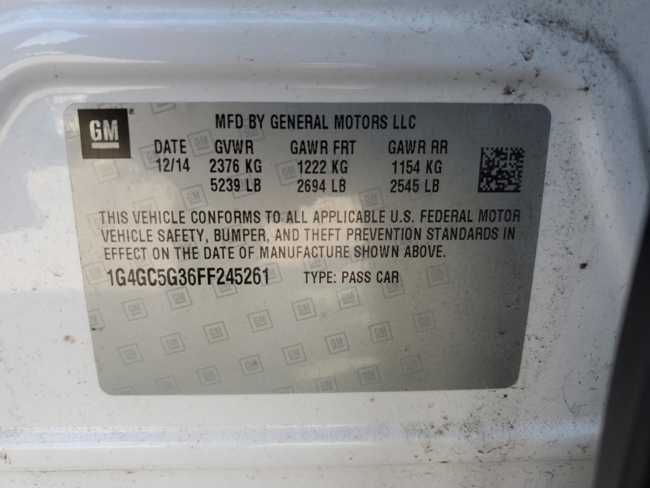 2015 Buick Lacrosse VIN: 1G4GC5G36FF245261 Lot: 81466275