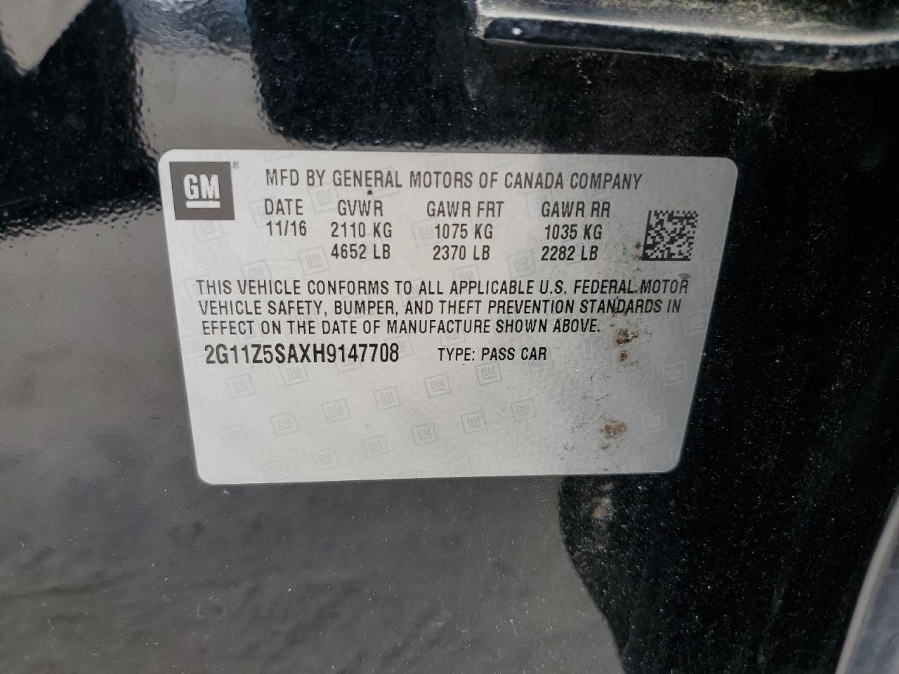 2017 Chevrolet Impala Ls VIN: 2G11Z5SAXH9147708 Lot: 80949455