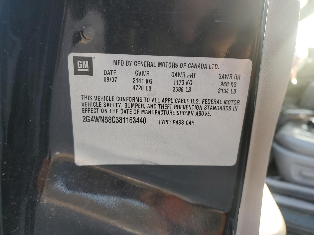 2008 Buick Lacrosse Super Series VIN: 2G4WN58C381163440 Lot: 80404885