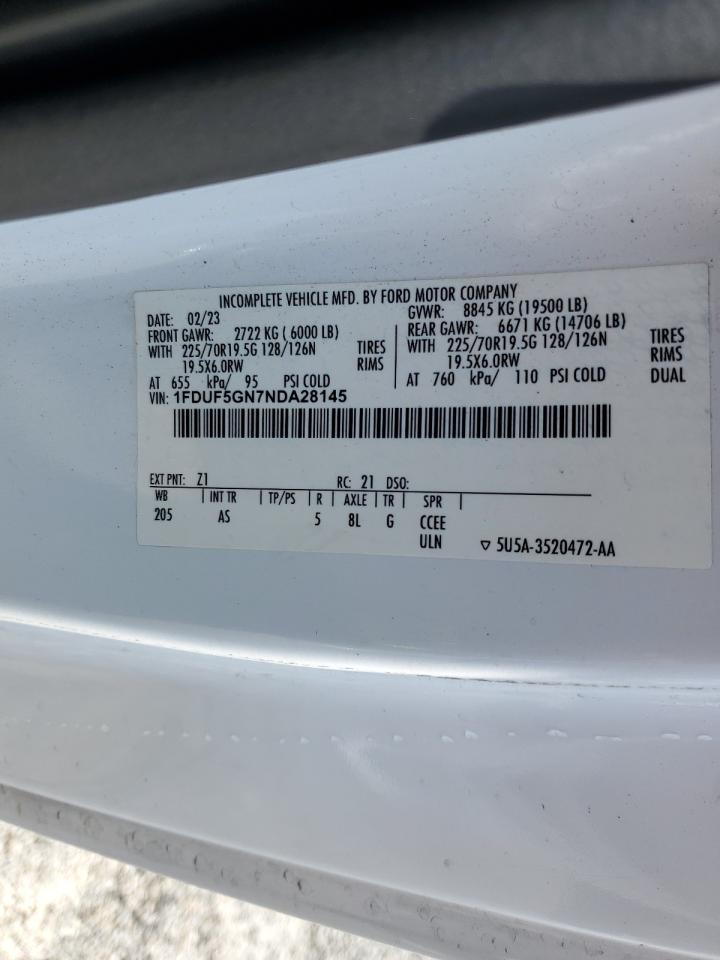 2022 Ford F550 Super Duty VIN: 1FDUF5GN7NDA28145 Lot: 81029055