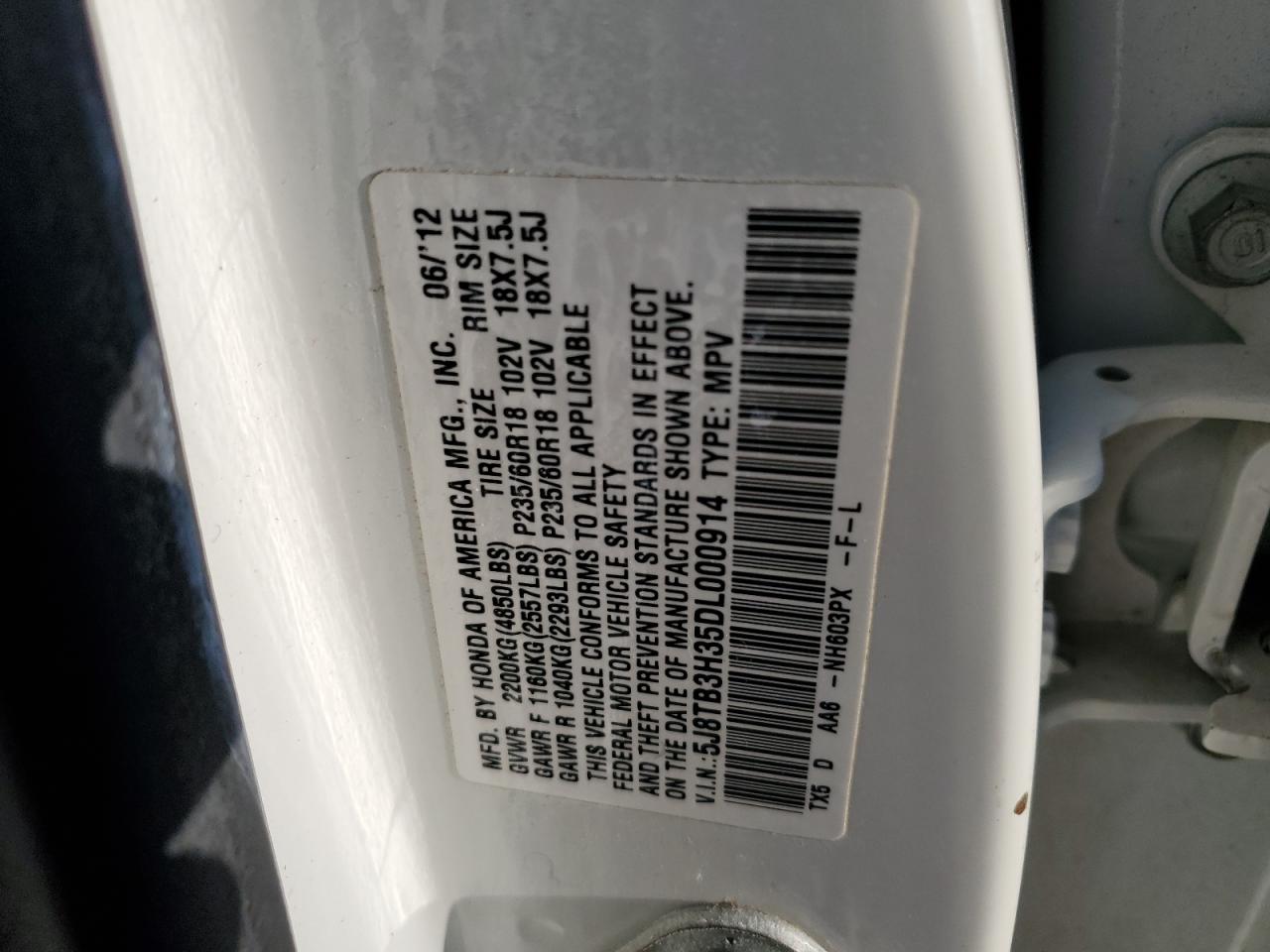 2013 Acura Rdx VIN: 5J8TB3H35DL000914 Lot: 71801555