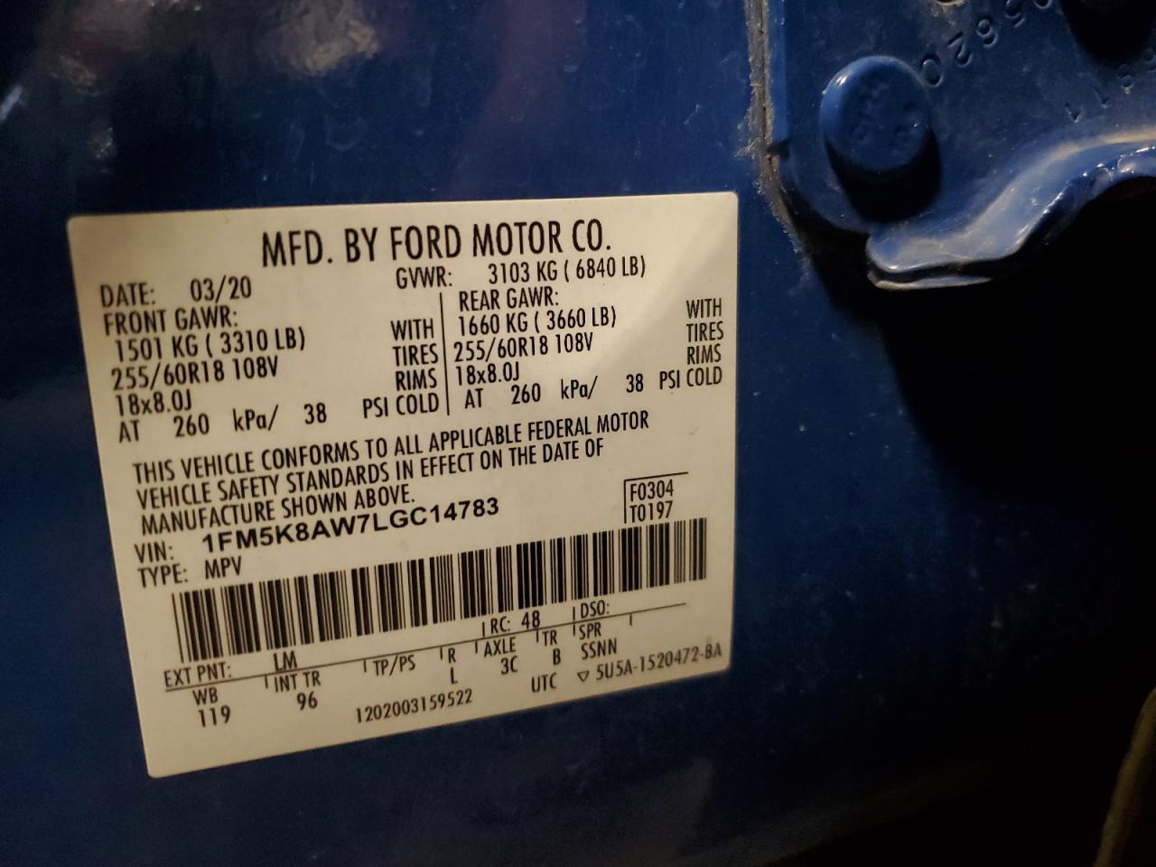 2020 Ford Explorer Police Interceptor VIN: 1FM5K8AW7LGC14783 Lot: 83967745