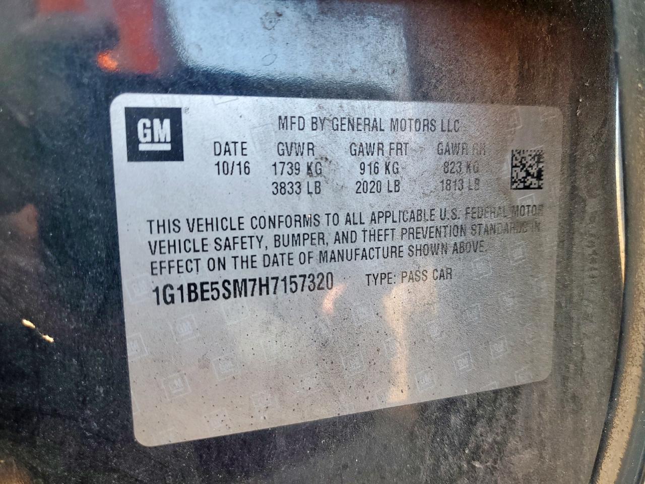 2017 Chevrolet Cruze Lt VIN: 1G1BE5SM7H7157320 Lot: 81797265