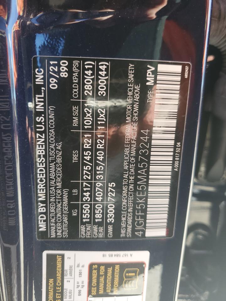 2021 Mercedes-Benz Gls 450 4Matic VIN: 4JGFF5KE5MA573244 Lot: 84589325