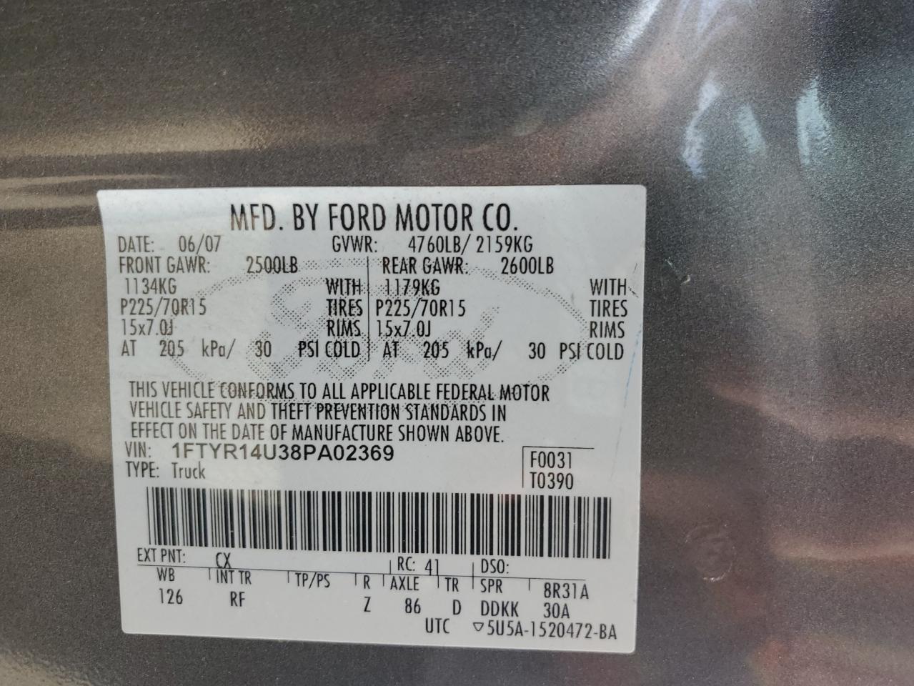 2008 Ford Ranger Super Cab VIN: 1FTYR14U38PA02369 Lot: 83838275