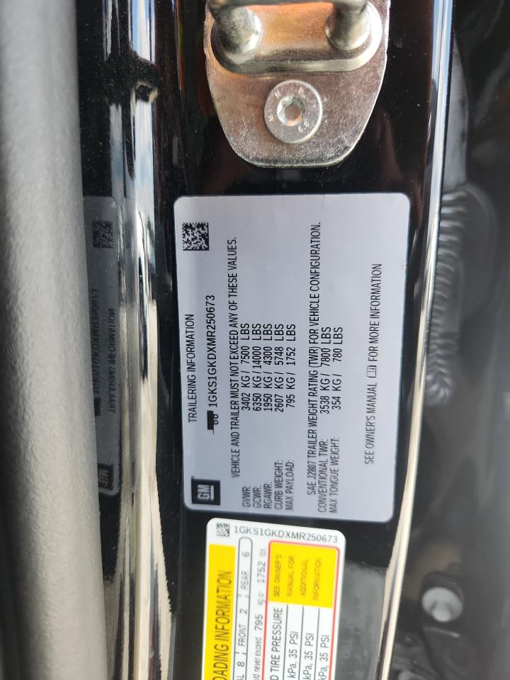 2021 GMC Yukon Xl C1500 Slt VIN: 1GKS1GKDXMR250673 Lot: 91375855