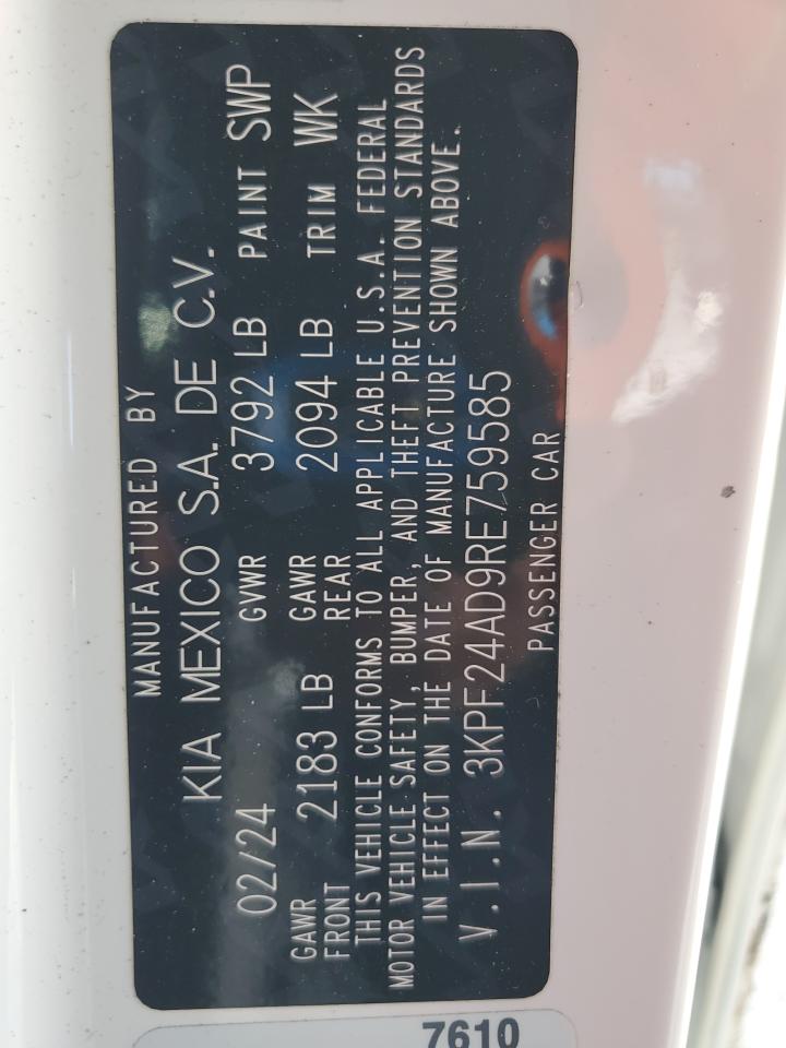 2024 Kia Forte Lx VIN: 3KPF24AD9RE759585 Lot: 80669565