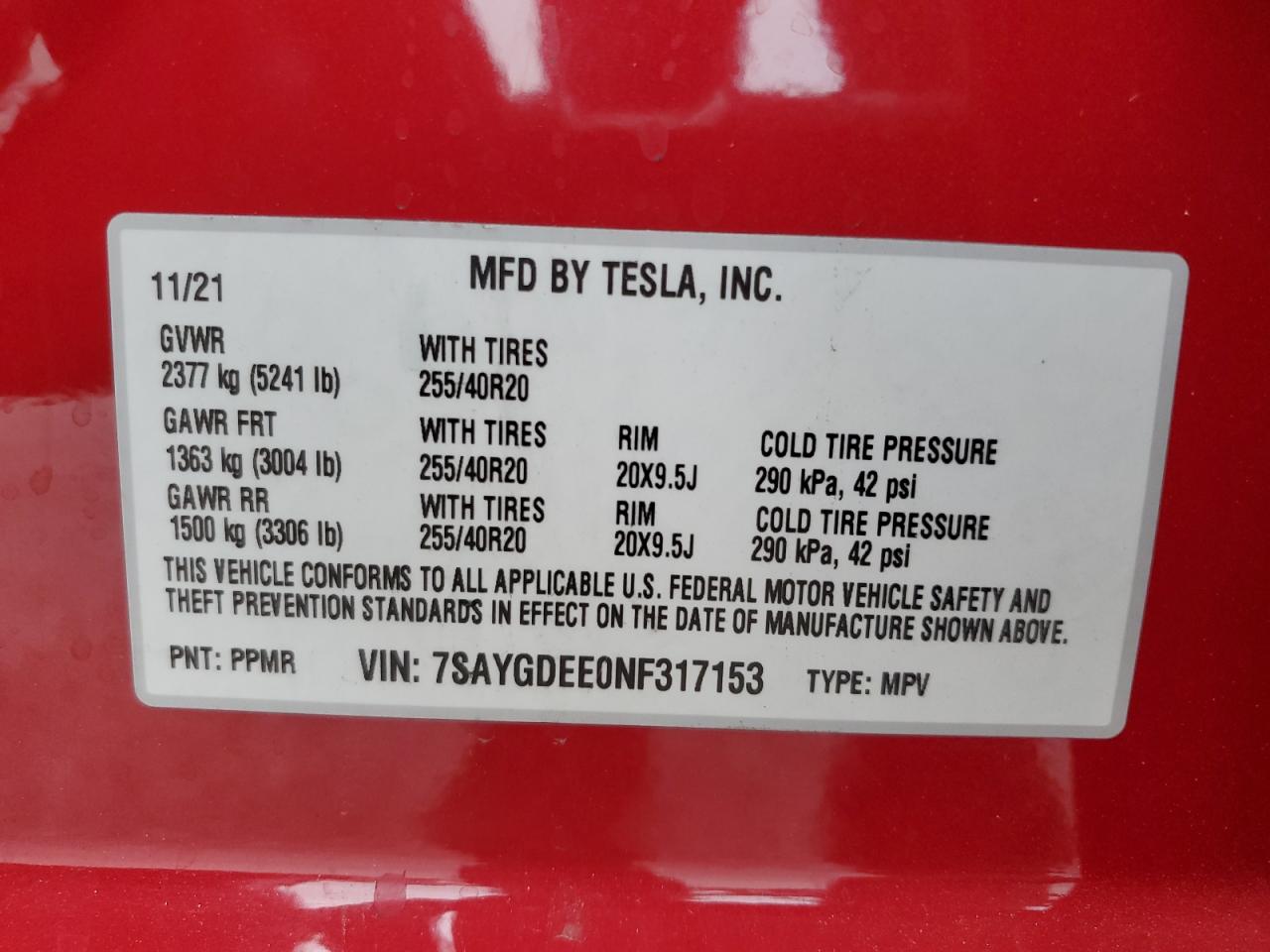 2022 Tesla Model Y VIN: 7SAYGDEE0NF317153 Lot: 71710355