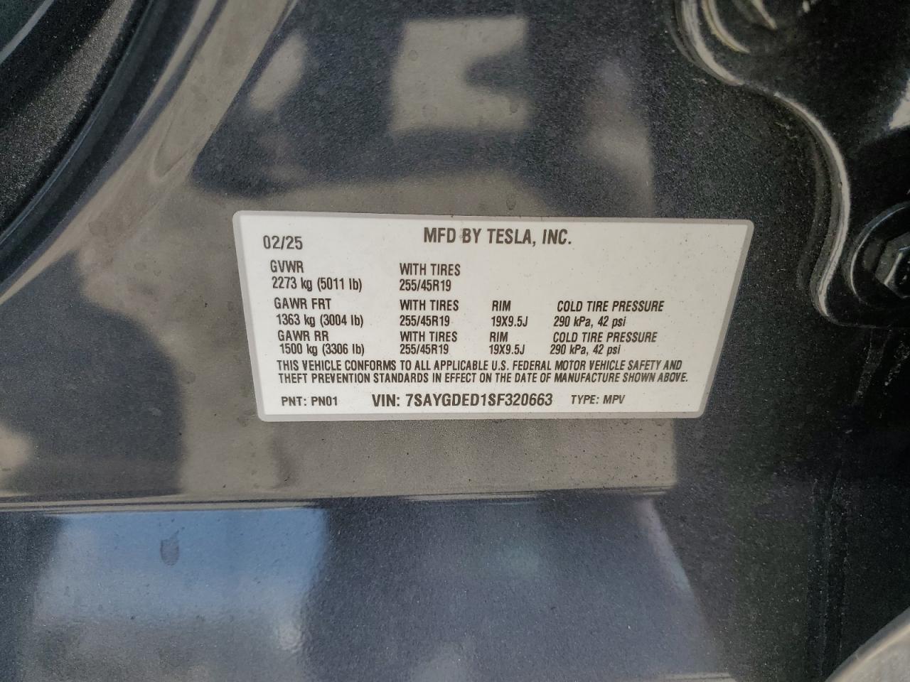 2025 Tesla Model Y VIN: 7SAYGDED1SF320663 Lot: 82079035