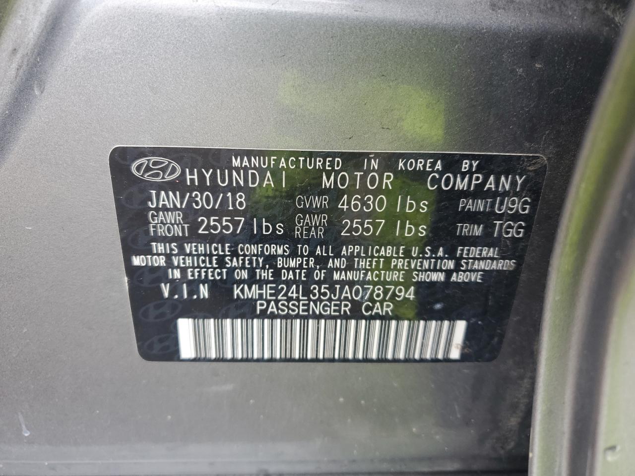 2018 Hyundai Sonata Hybrid VIN: KMHE24L35JA078794 Lot: 83989905