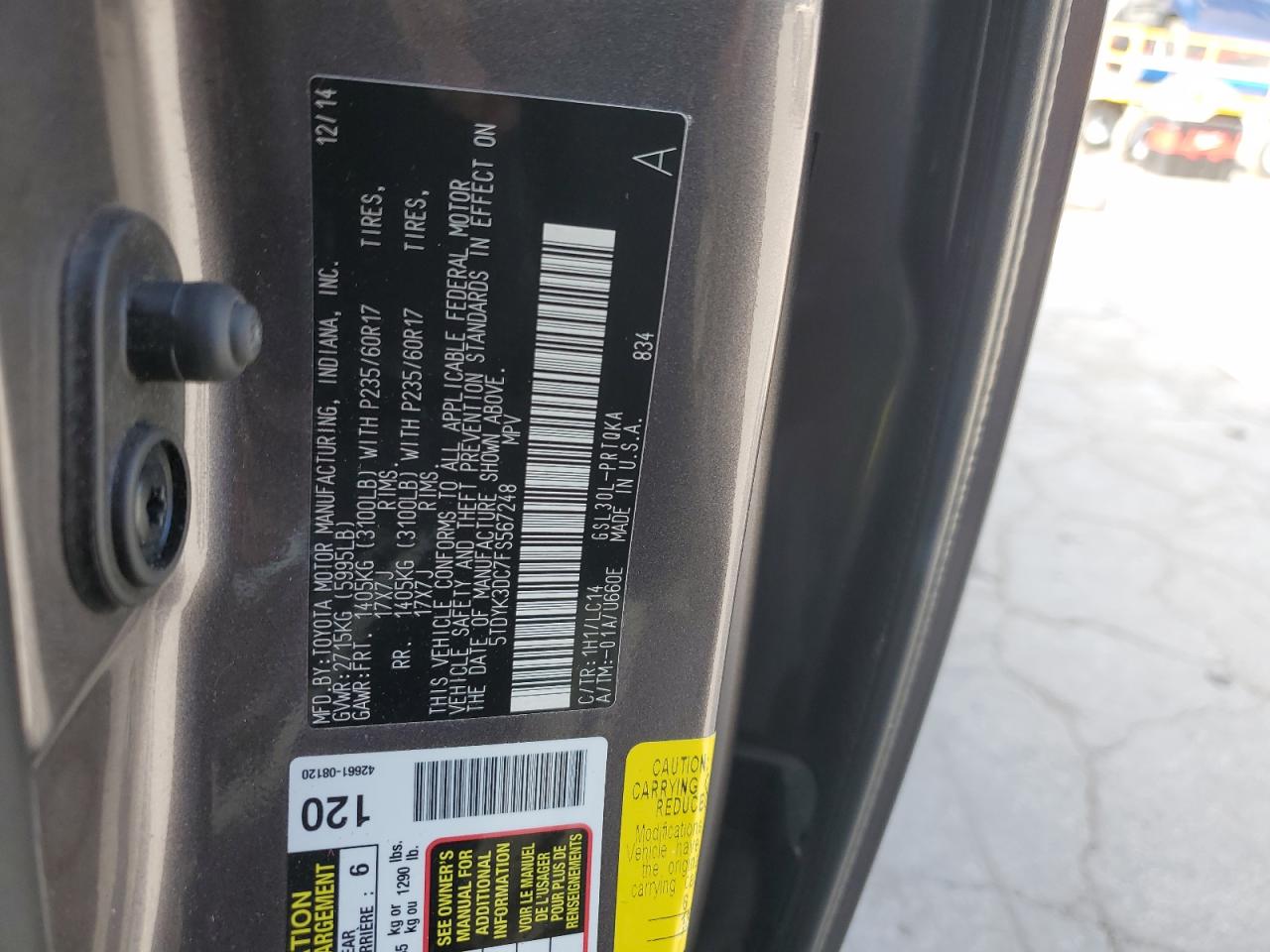 2015 Toyota Sienna Xle VIN: 5TDYK3DC7FS567248 Lot: 80903245
