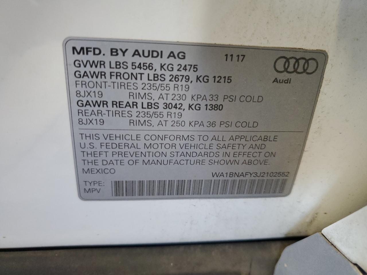 2018 Audi Q5 Premium Plus VIN: WA1BNAFY3J2102552 Lot: 70957655